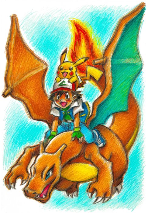 Joan Vizcarra - Nintendo - Pokémon - Ash, Pikachu & Charizard - Fine Art Giclée