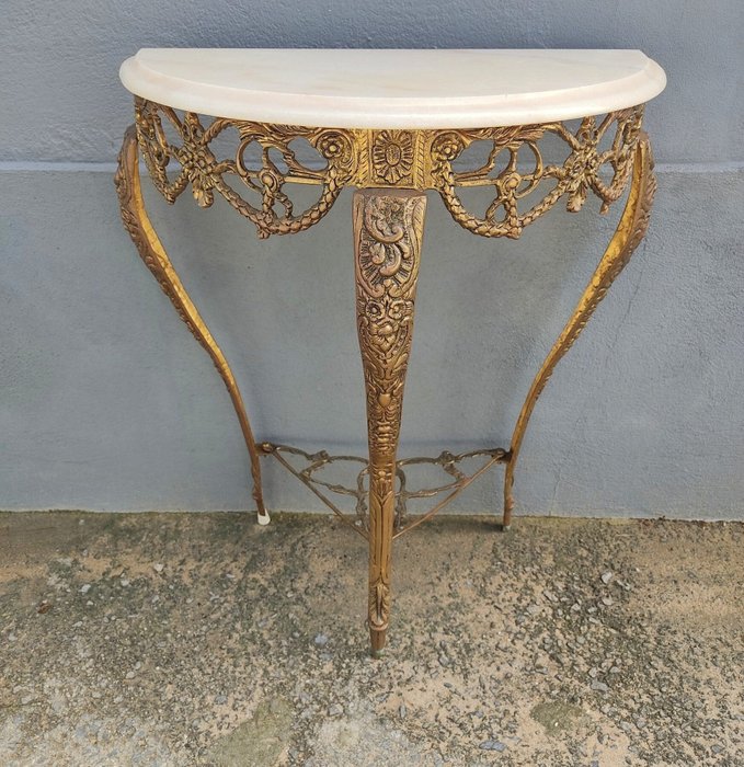 Console table - Louis XVI bronze console with marble top - Bronze, Marble