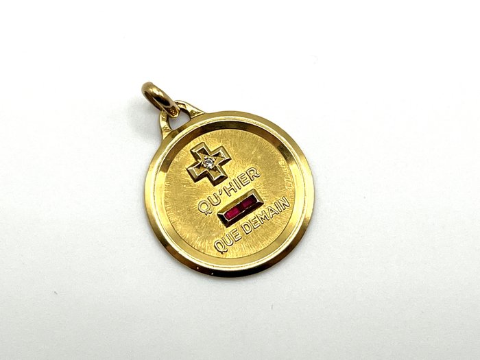 A. Augis - Hanger - 18 karaat Geel goud Diamant  (Natuurlijk) - Robijn 
