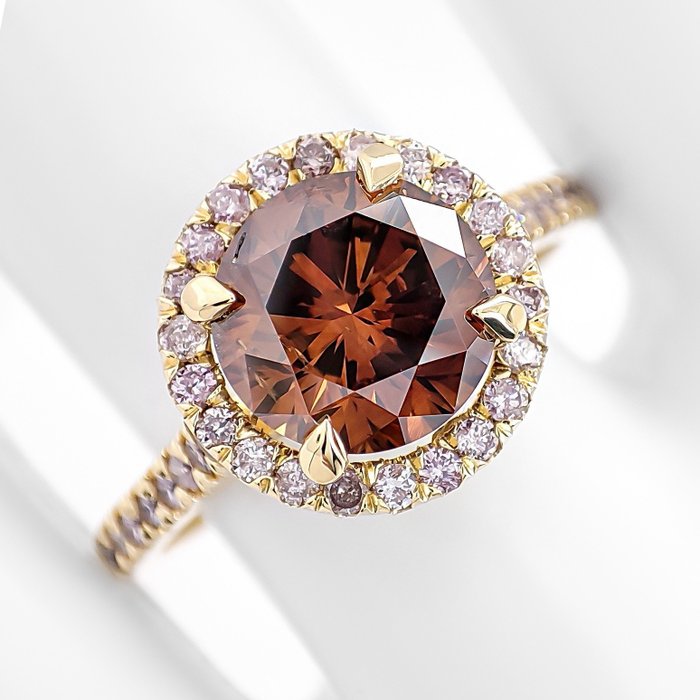 Ohne Mindestpreis - 2.44 Carat Fancy and Pink Diamonds - Ring - 14 kt Gelbgold 
