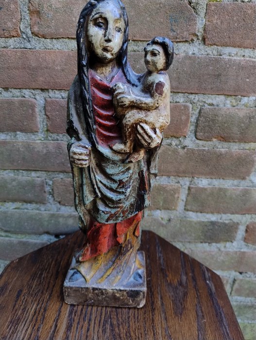 Skulptur, Madonna met kind - 31 cm - Trä