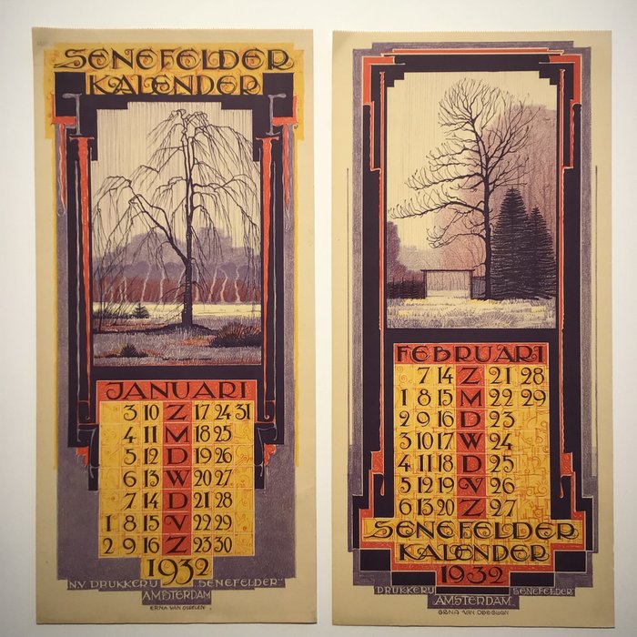 Erna van Osselen - Senefelder calendar 1932, 12 leaves