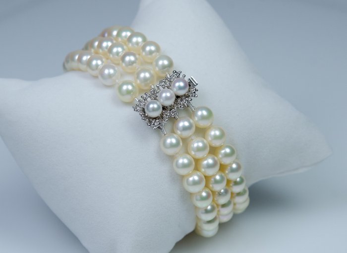 Ohne Mindestpreis - Ø 6.5-7 mm Akoya pearls - Armband - 835 Silber 