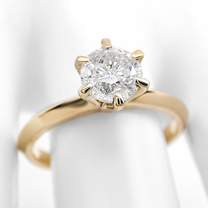 Zonder Minimumprijs - 1.00 Carat F Color Diamond Solitaire - Ring - 14 karaat Geel goud 