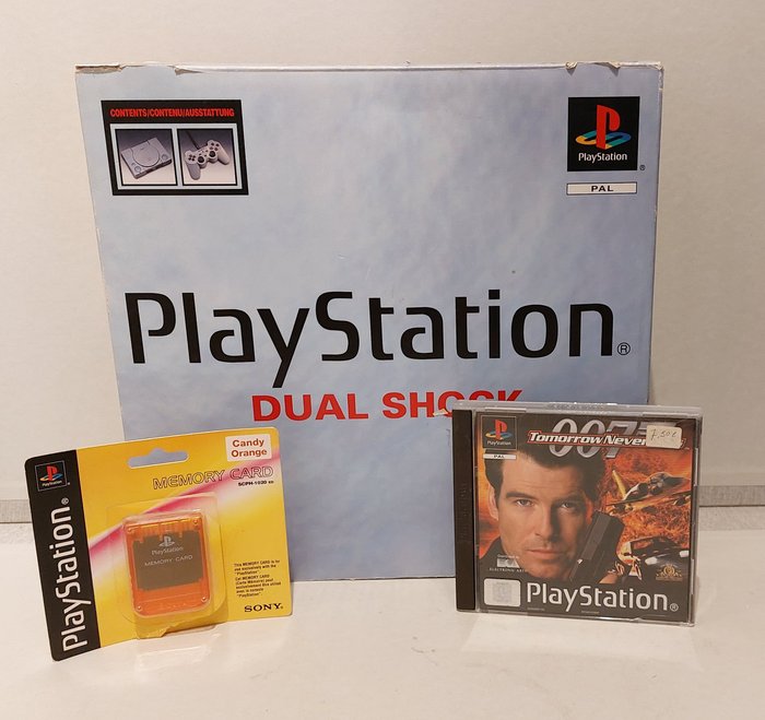 Sony Playstation 1 Dual Shock (SCPH-9002) CIB (Matching Serial Numbers) + MC & Game - Set aus Videospielkonsole + Spielen - In Originalverpackung