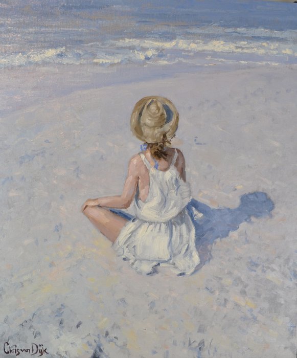 Chris van Dijk  (1952) Impressionist - " Alone at the beach "