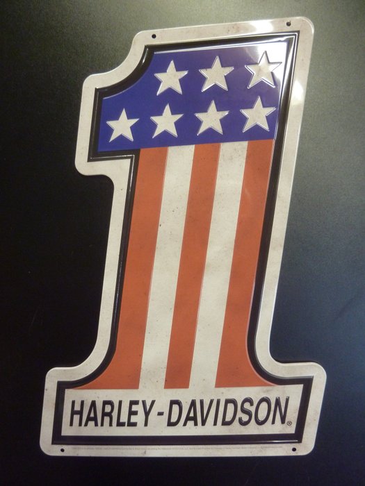 Harley Davidson - Panneau - Panneau en étain pour motos Harley Davidson, numéro américain 1, pour garage de motards - feuille