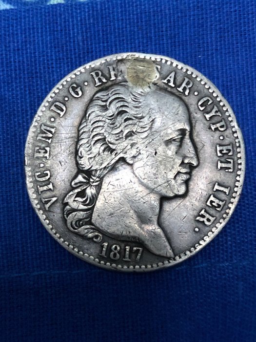Italie, Royaume de Sardaigne. Victor-Emmanuel Ier de Savoie (1802-1821). 5 Lire 1817  (Sans Prix de Réserve)