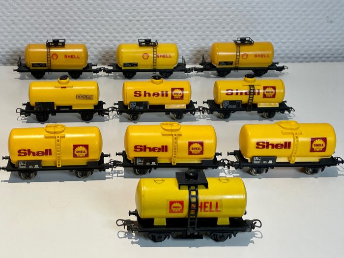 Jouef, Lima H0 - Modellbahn-Güterwagen (10) - Set mit 10 Shell-Tankern