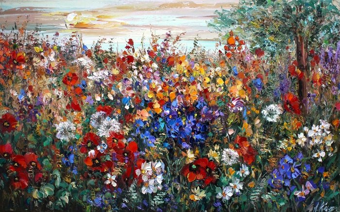 Aneta Karpezo - Summer meadow with flowers