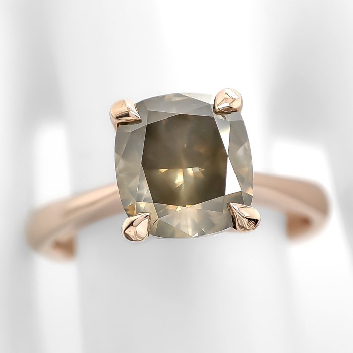 Zonder Minimumprijs - 2.02 Carat Fancy Deep Yellow Gray Diamond Solitaire - Ring - 14 karaat Roségoud 
