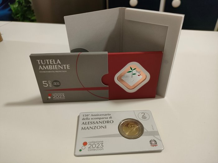 Italia. 2 Euro / 5 Euro 2023 "Tutela Ambiente" + "Alessandro Manzoni" (2 monete)  (Ei pohjahintaa)