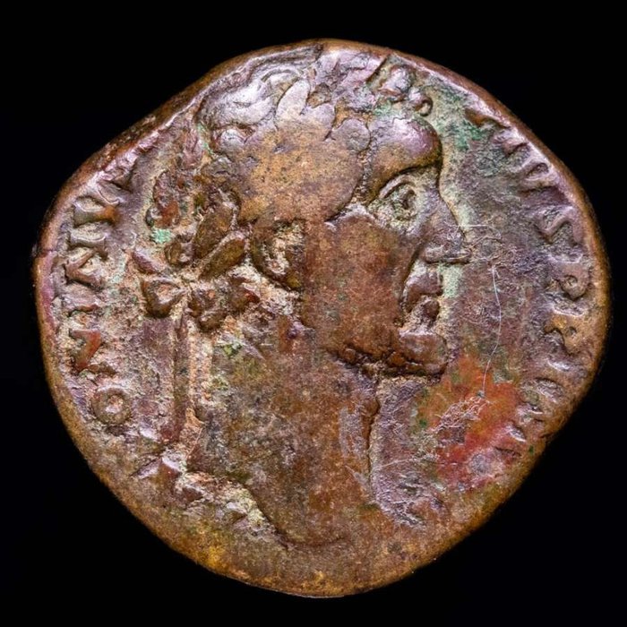 Impreiu Roman. Antoninus Pius (AD 138-161). Sestertius Rome, AD 155-156.  TR POT XIX - COS IIII/S-C Pax  (Fără preț de rezervă)