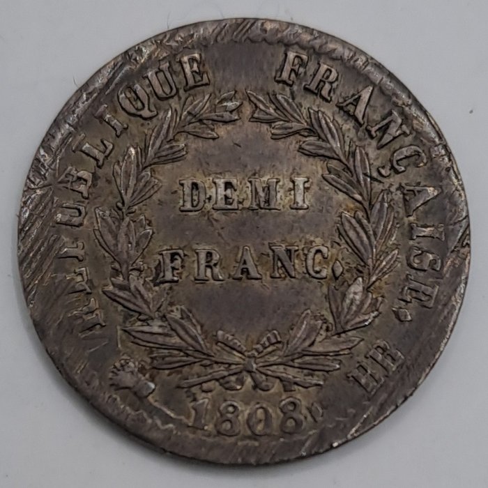 France. Napoléon I (1804-1814). 1/2 Franc 1808-BB, Strasbourg  (No Reserve Price)