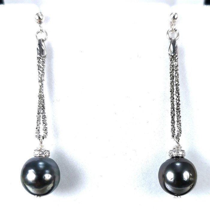 No Reserve Price - Tahiti pearls RD earrings Ø 10x11 mm - Stud earrings Silver Pearl 