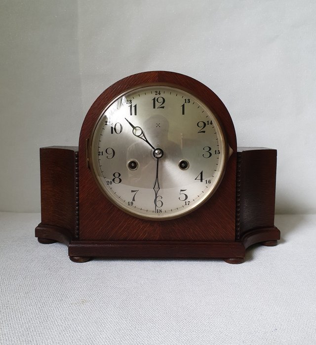 Mantel clock - HAC/Junghans - Brass, Glass, Wood - 1930-1940
