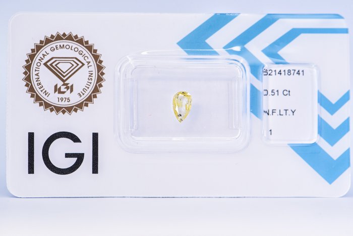 1 pcs Diamant - 0.51 ct - Birne - Natural Fancy Light Yellow - I1 VG ** No Reserve Price **