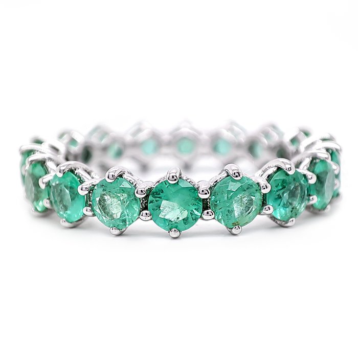 Zonder Minimumprijs - 2.15 Carat Emerald Eternity - Ring - 14 karaat Witgoud 