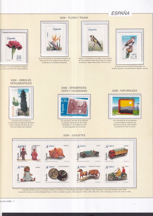 Spanien 2006/2006 - Spanien Briefmarken Jahr 2006 Vollständig und neu ohne Fixierstempel, montiert auf - edifil