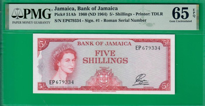 Jamaica. - 5 shillings 1960(ND1964) - Pick 51Ab