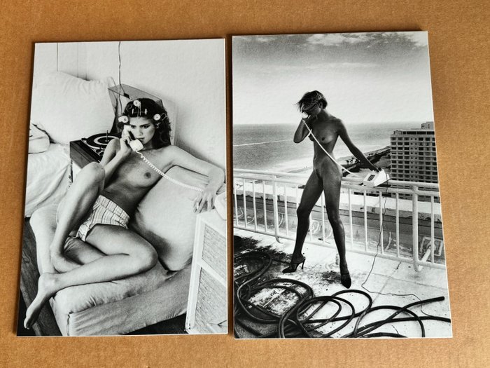 Helmut Newton - 2 x Model by phone, rooftop