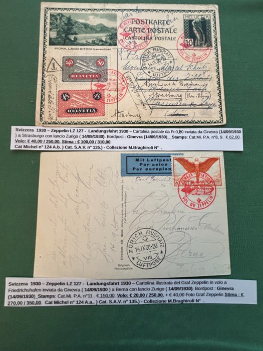 Postkartenbrief  (2) - Zeppelin-Landungsfahrt-Flüge 1930 Start Zürich.