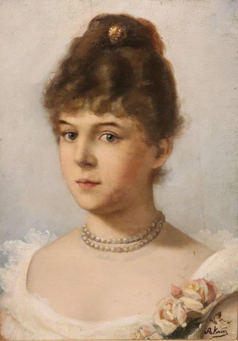 A. Kam (XIX) - Portret jongedame met parelketting