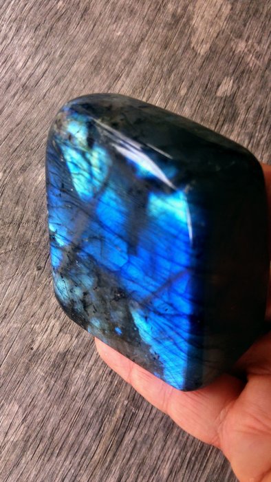 Labradorite - Bleu Royal + Vert - Couleur Or Forme libre - Hauteur : 10 cm - Largeur : 8 cm- 1142 g - (2)
