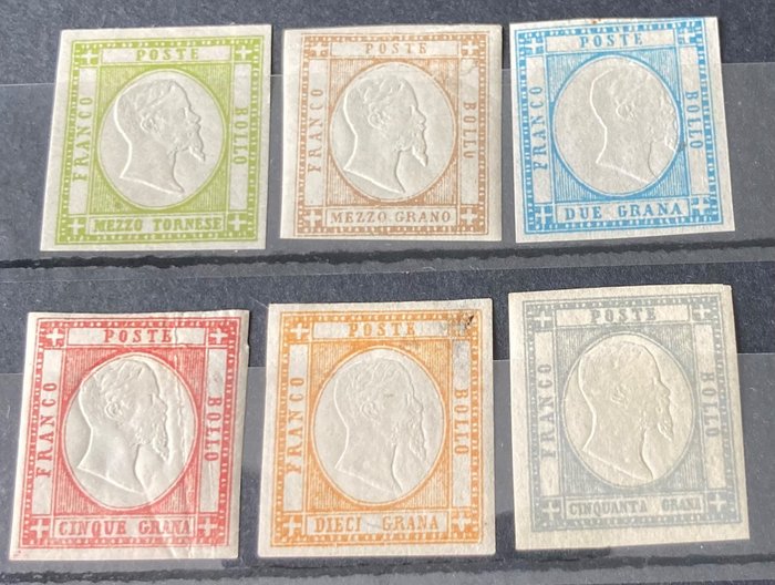 Italienische Antike Staaten - Neapel 1861 - Sass Nr. 17,18,20,21,22 und 24 Lebenslauf 1.520 - 6 values with 2gr shifted effigy