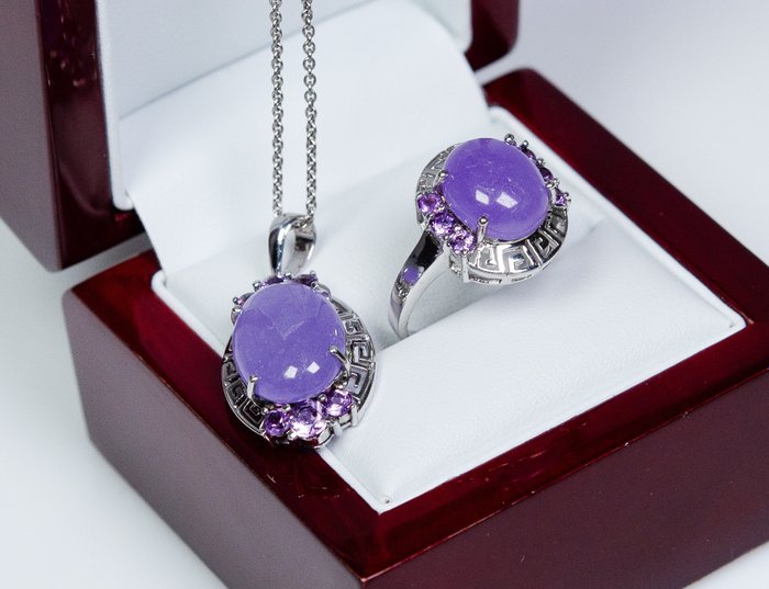 No Reserve Price - Amethyste - Ring - Necklace with pendant - 925 silver 