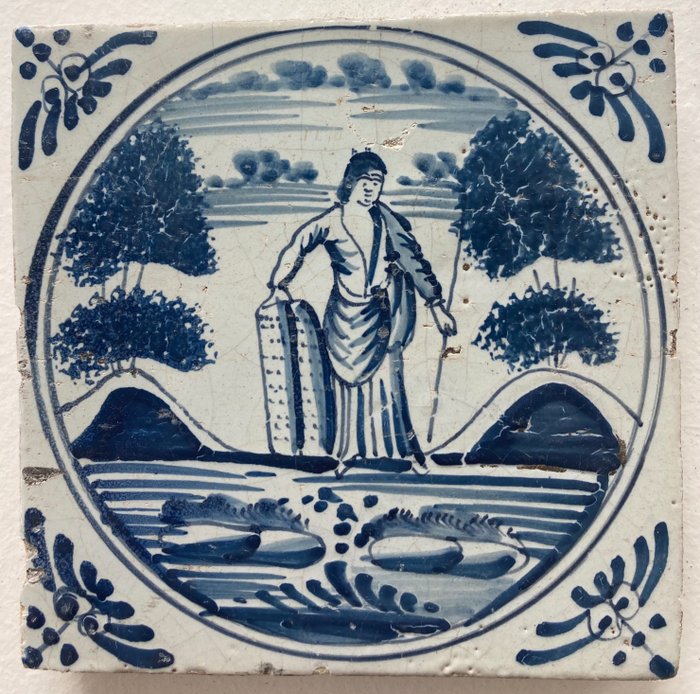 Tile - Delft blue Biblical tile with the Ten Commandments of Moses - 1700-1750 