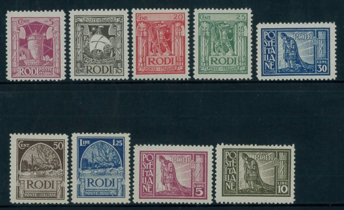 Italienske Ægæiske Øer - generelle udgaver 1929 - Pittorica. dentellata 11, serie komplet - Sassone N. 3/11