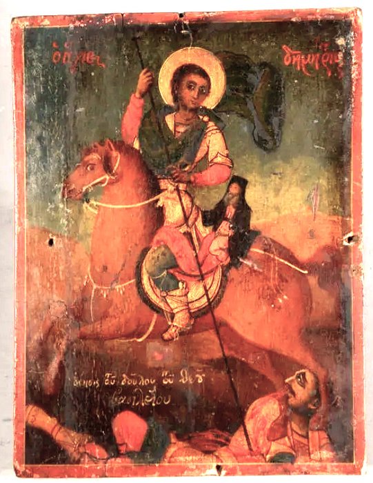 Icoană - Sfântul Dimitrie din Salonic cu Pop - Lemn