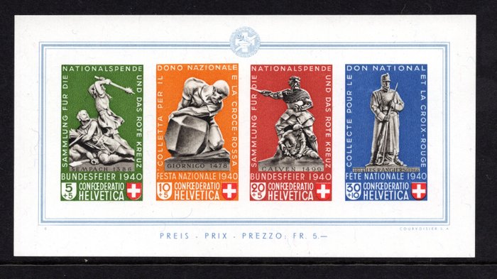 Sveits 1940 - Pro Patria - Gratis frakt over hele verden - Michel Blok 5
