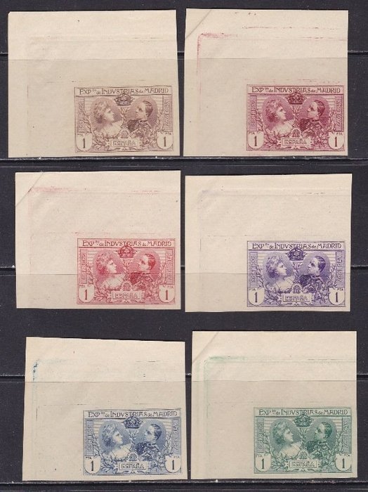 Spanien 1907 - 6 Werte von 1 Pta – Farbtests – Komplette Serie – Edifil 1/6 SR