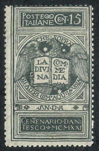 Italien 1921 - Dante 15 c. grå sänds inte ut - Sassone N: 116A