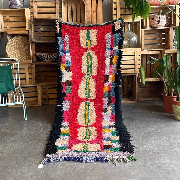 复古红色摩洛哥柏柏尔 Azilal 复古羊毛地毯 - 小地毯 - 215 cm - 95 cm