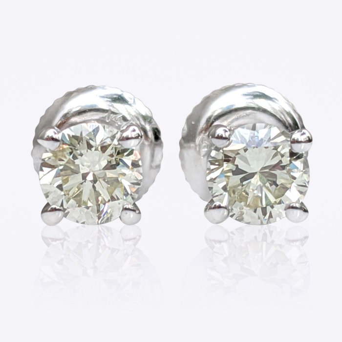 No Reserve Price - Earrings - 14 kt. White gold -  0.83 tw. Yellow Diamond  (Natural coloured) 