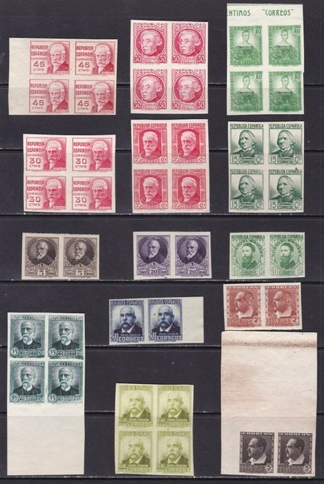 西班牙 1936/1938 - 無凹痕字符郵票套裝