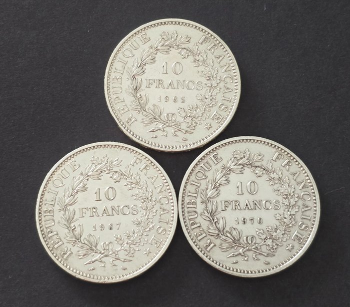 France. 10 Francs 1965/1970 Hercule (3 Moedas)  (No Reserve Price)