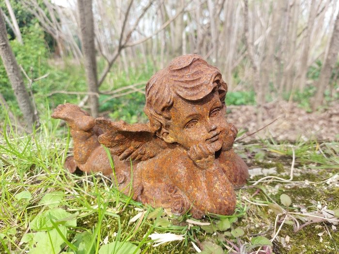雕像, dreaming angel lying on elbow - 12 cm - 鐵（鑄）