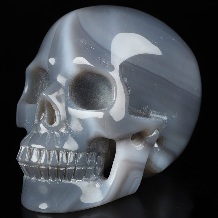 1.17 公斤 12.40 x 10.00 公分 博物館作品 AA 瑪瑙 瑪瑙帶 瑪瑙巫毒魔法頭骨 非常精細 珍貴的天然瑪瑙現代藝術品 - 最精美的雕塑- 1.17 kg