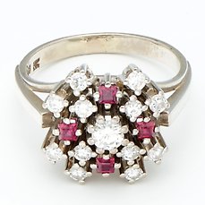 Zonder Minimumprijs – Ring – 14 karaat Witgoud –  0.24 tw. Diamant  (Natuurlijk) – Robijn