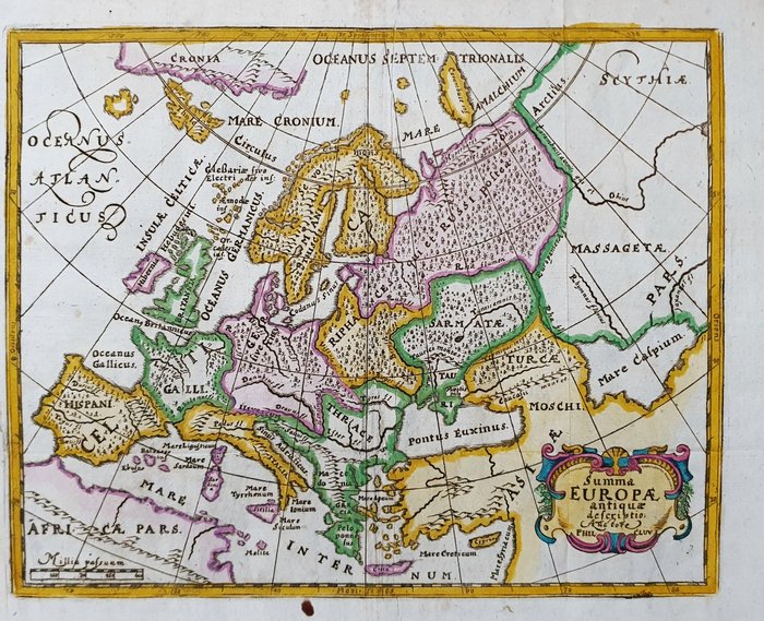Europa, Karta - Europeiska imperiet / Medelhavsländerna; Philip Briet / Herman Mosting / Marcus Welser - Summa Europae Antiqua Descriptio - 1621-1650