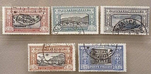 Italy Kingdom 1923 - Manzoni series 5v vintage cancellation - Sassone N. 151/155