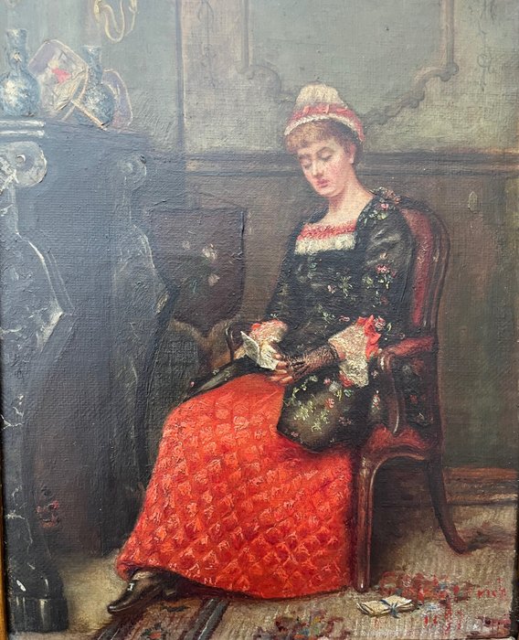 Engelse school (XIX), Mogelijk Emely M. Merrich (1843-1921) - Statige vrouw