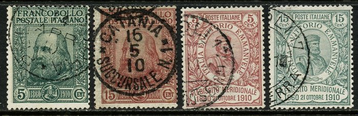 Italien 1910 - Giuseppe Garibaldi 4 värden, högt värde bedömd - Sassone N. 87/90