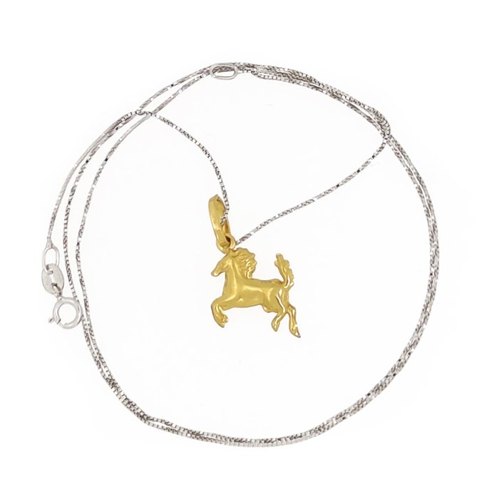 Ohne Mindestpreis - Halskette mit Anhänger - 18 kt Gelbgold, Weißgold 