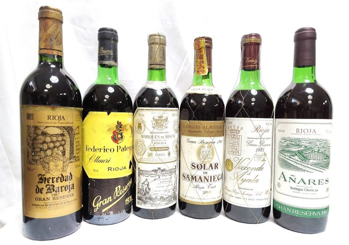 1987 Heredad de Baroja, 1976 Federico Paternina, 1995 Marqués de Riscal,1968 Solar de Samaniego, 1981 - Rioja Gran Reserva - 6 Bottles (0.75L)
