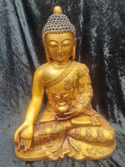 Medicine buddha in wai - Vergoldete Bronze - China